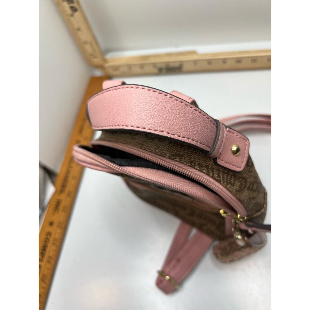 Juicy Couture Monogram Mini Backpack Women's Brown Pink Leather Heart Top Handle - Picture 2 of 7